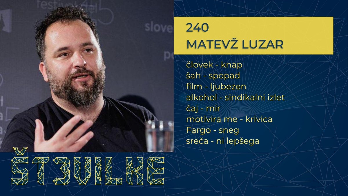 stevilkeMMC's tweet photo. Ta teden v #stevilke240 gostimo filmskega režiserja @matevzluzar. Za začetek igra asociacij, več pa v prihodnjih dneh. #stevilke #sreča #sezona10 https://t.co/JPUehyojli