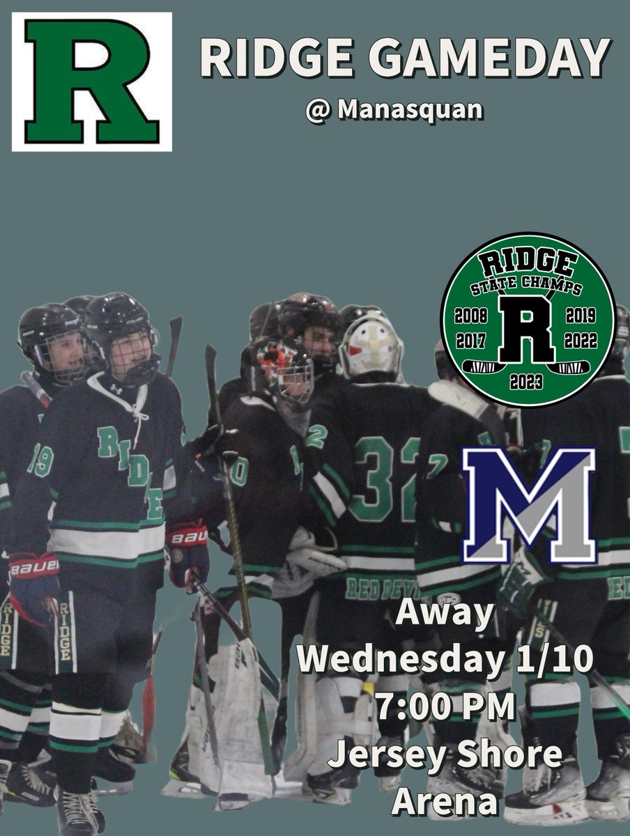Away Game: Wednesday 1/10 7:00 PM @ Manasquan.  Jersey Shore Arena. <a href="/Ridgegameday/">RIDGE ATHLETICS</a>