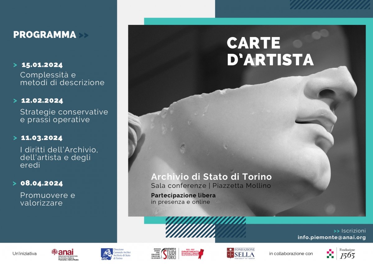 ArchivioStatoTo's tweet photo. Un ciclo di incontri sugli archivi d'artista organizzato con Anai: iniziamo il 15 gennaio https://t.co/c7jFmkzOBG https://t.co/47RGi3DpYU