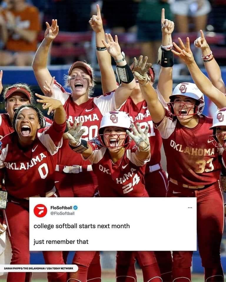 College football is cool and all but can we talk about college softball starting next month?