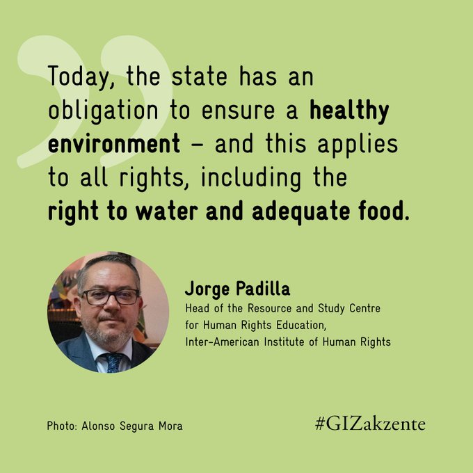 ⚖️❞El Estado tiene la obligación de garantizar un medio ambiente sano.❞ Jorge Padilla, del @IIDH, comparte con #GIZakzente los desafíos actuales en derechos humanos a la luz del #cambioclimático y el papel crucial de @IACourtHR 
🔗 Descubre más: akzente.giz.de/en/driving-for…