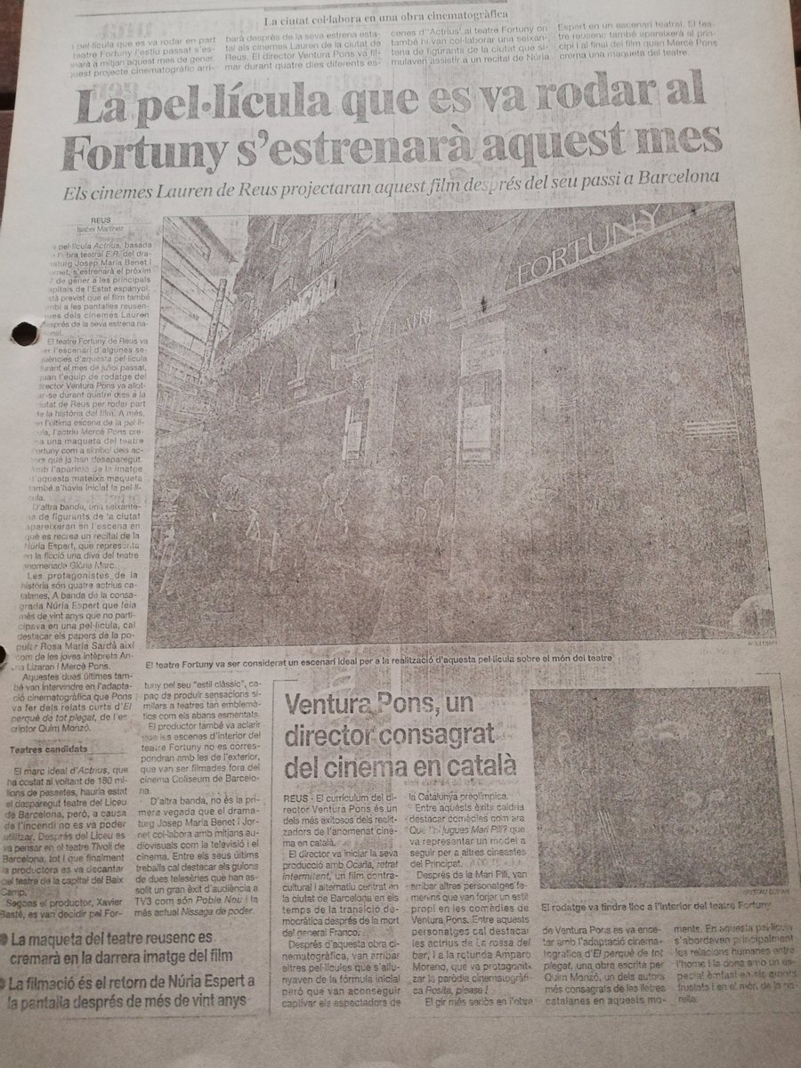 🗞️Com passa el temps... Avui quan he escoltat la notícia de la mort de #VenturaPons he recordat que el vaig entrevistar #Reus quan va rodar Actrius. Tot just m'iniciava en el periodisme i quantes coses em quedaven per aprendre i viure...