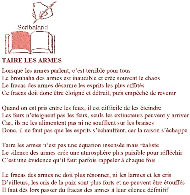 scribaland's tweet photo. #Scribaland TAIRE LES ARMES
Les armes parlent quand les hommes ne se parlent plus!#rentreeslitteraires #resume #resumer #revise #reviser #poetry #poems #TV #universite #universites #verbe #verbes #verbal #verbale #verbaux #vers #verset #versets #rime #versification #trend #trends https://t.co/0pmDBhkCrT