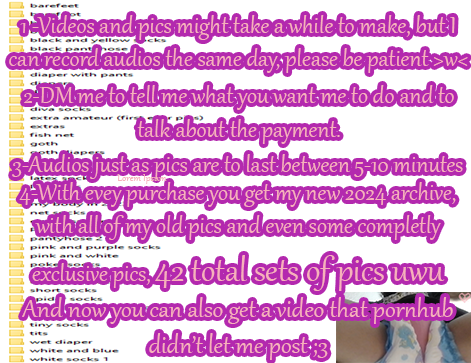 Here is my new prices for 2024, in case you want to get something special ;3 just sent me a dm and we<a href="/tag/barefoot"class="tags"><span>#barefoot</span></a><a href="/tag/goth"class="tags"><span>#goth</span></a><a href="/tag/abdl"class="tags"><span>#abdl</span></a><a href="/tag/femboy"class="tags"><span>#femboy</span></a><a href="/tag/nsfwtwt"class="tags"><span>#nsfwtwt</span></a><a href="/tag/bootybig"class="tags"><span>#bootybig</span></a>