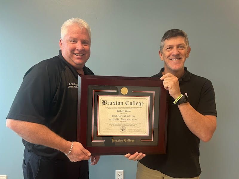 BraxtonCollege's tweet photo. Congratulations to Captain Robert Soto of The Coconut Creek Fire Department on his impressive achievement of earning a Bachelor's degree in Public Administration from Braxton College! #BraxtonCollege #BAPublicAdministration #BADegree #ASDegree #FireOfficer https://t.co/QhwmsNxP7G