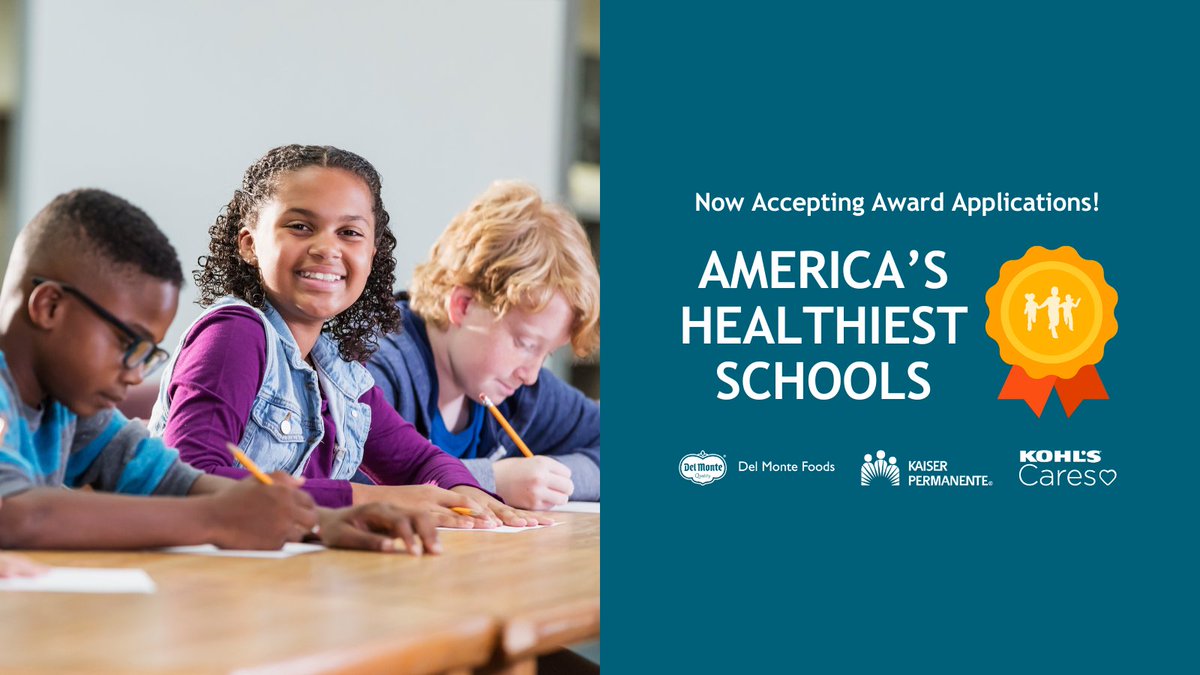 The #HealthiestSchools award application is NOW OPEN! 🎉 We're so excited to kick off another year of recognition and celebration with help from <a href="/DelMonte/">Del Monte</a>, <a href="/thrivingschools/">thrivingschools</a>, and <a href="/Kohls/">Kohl's</a>! Apply by April 16: healthiergeneration.org/award.