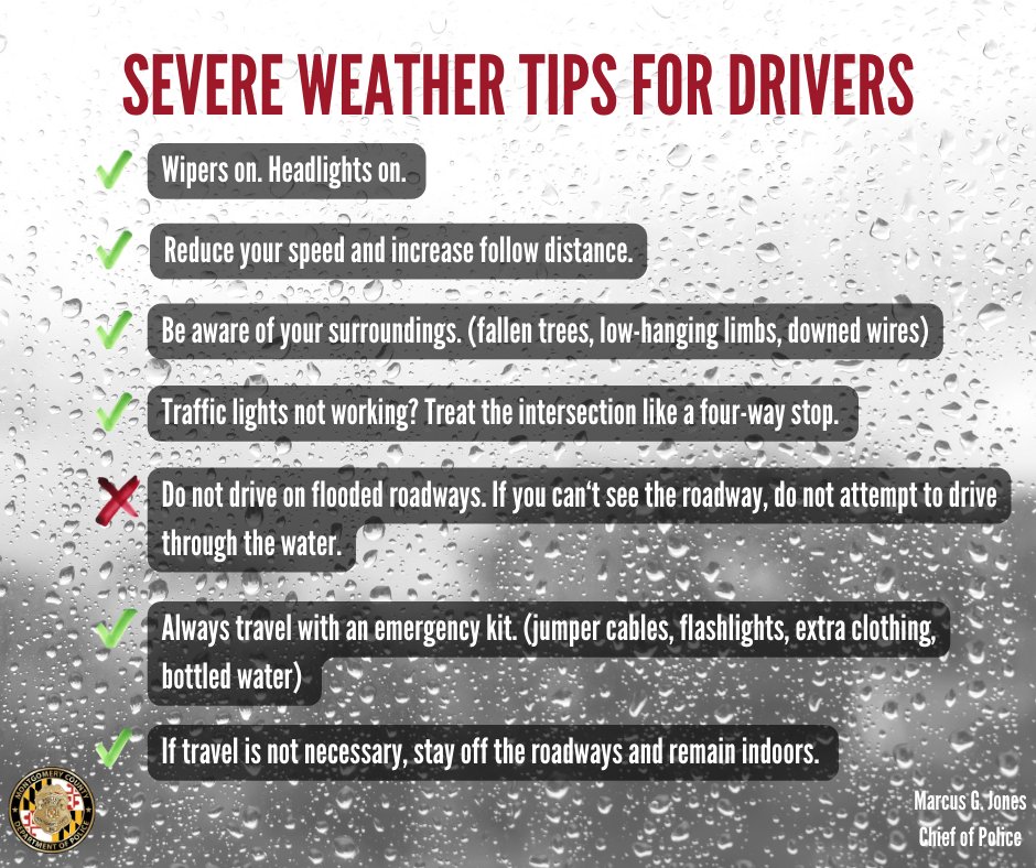 mcpnews's tweet image. A flood watch has been issued for Montgomery County, beginning at 1 p.m. on Tuesday, January 9 until 7 a.m. on Wednesday, January 10. 

If you can, stay indoors and stay safe. 

Please drive carefully and remember these severe weather tips!

#MCPNews #MCPD #WeatherTips