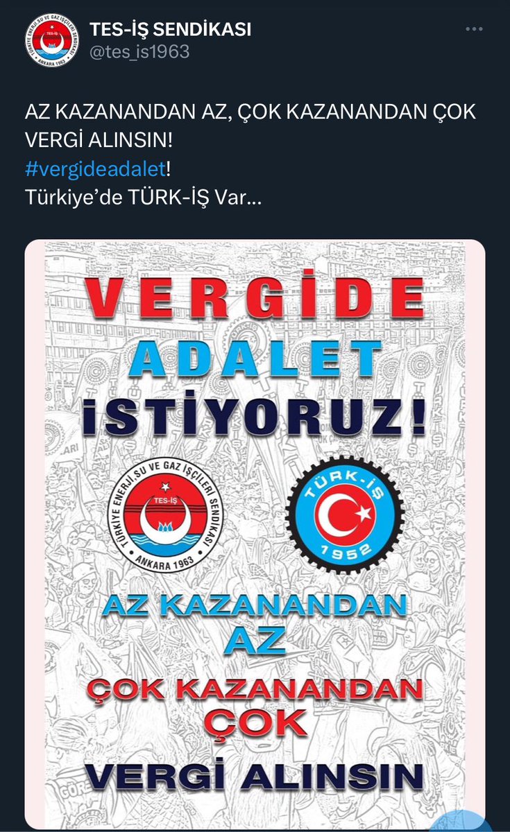 uzorlu26's tweet photo. AZ KAZANANDAN AZ, ÇOK KAZANANDAN ÇOK VERGI ALINSIN! #vergideadalet!
Türkiye'de TÜRK-iS Var…
@tes_is1963 @turkiskonf 
@RTErdogan @memetsimsek @isikhanvedat 
 #vergideadalet https://t.co/u5UPtWRWlY