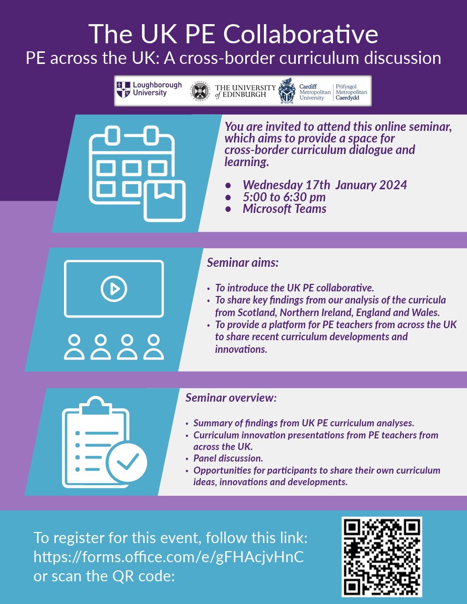 This 🆓 online seminar aims to provide a space for cross-border curriculum dialogue and learning 🧠

📆 Wednesday 17th January
⏰ 5:00 - 6:30pm
🗣 Facilitated by UKPE CLIC

Find out more and register your place below… ✍️

afpe.org.uk/news/660667/Th…

<a href="/SATPE1/">SATPE</a> | <a href="/UKPECollab/">UK PE Collaborative</a>