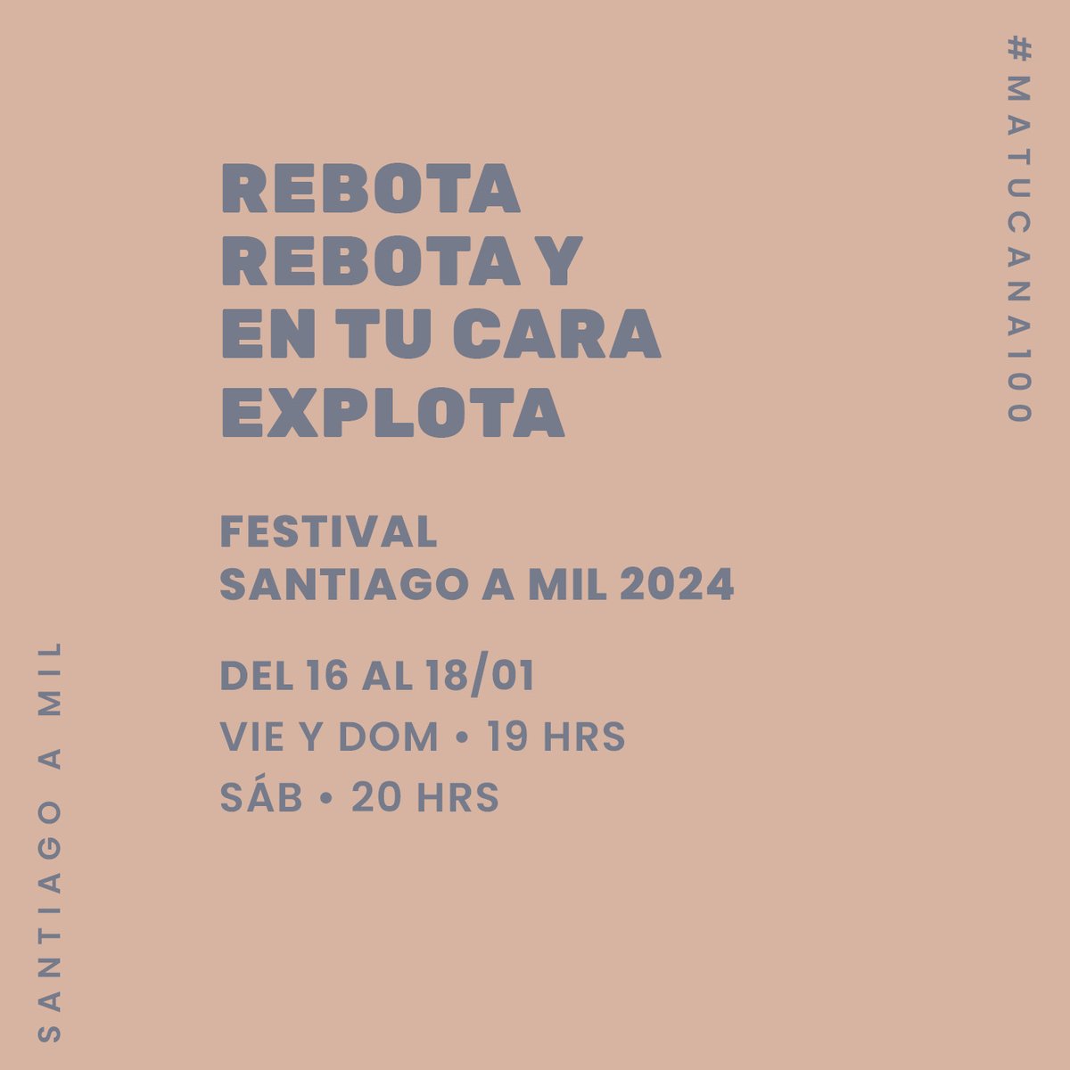 Matucana100's tweet photo. #Matucana100 | 🎭 Cerrando una nueva versión de Santiago A Mil, se presenta en Matucana la obra española dirigida por Agnés Mateus y Quim Tarrida "Rebota rebota y en tu cara explota"; la que podrás disfrutar del 19 al 21/01. https://t.co/jZ8K1As7hU