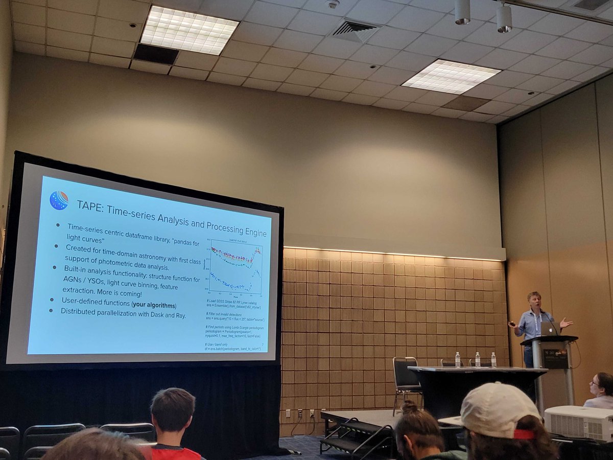 Andrew Connolly describing what we are doing as part of LINCC-Frameworks to enable early science of <a href="/VRubinObs/">NSF-DOE Rubin Observatory</a>, with my personal favorites being TAPE and LSDB, enabling large-scale cross-matching and time analysis. Happy to work with anyone except  University of Michigan. #AAS243