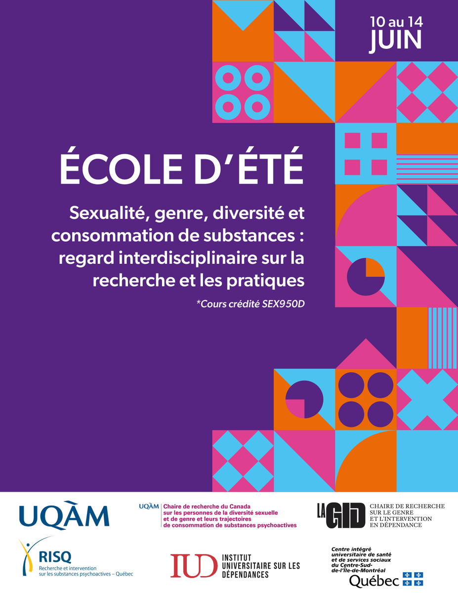 Réservez la date - École d’été : Sexualité, genre, diversité et consommation de substances : regard interdisciplinaire sur la recherche et les pratiques

Restez à l’affut, d’autres informations suivront prochainement !