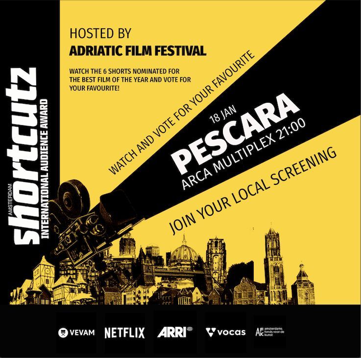 🎥 Let’s continue our international tour, next stop: PESCARA! In partnership with Adriatic Film Festival, we invite you to the screening of the short films nominated for the Shortcutz Amsterdam International Award on the 12th of January at 21:00 at Arca Multiplex. 🎟️