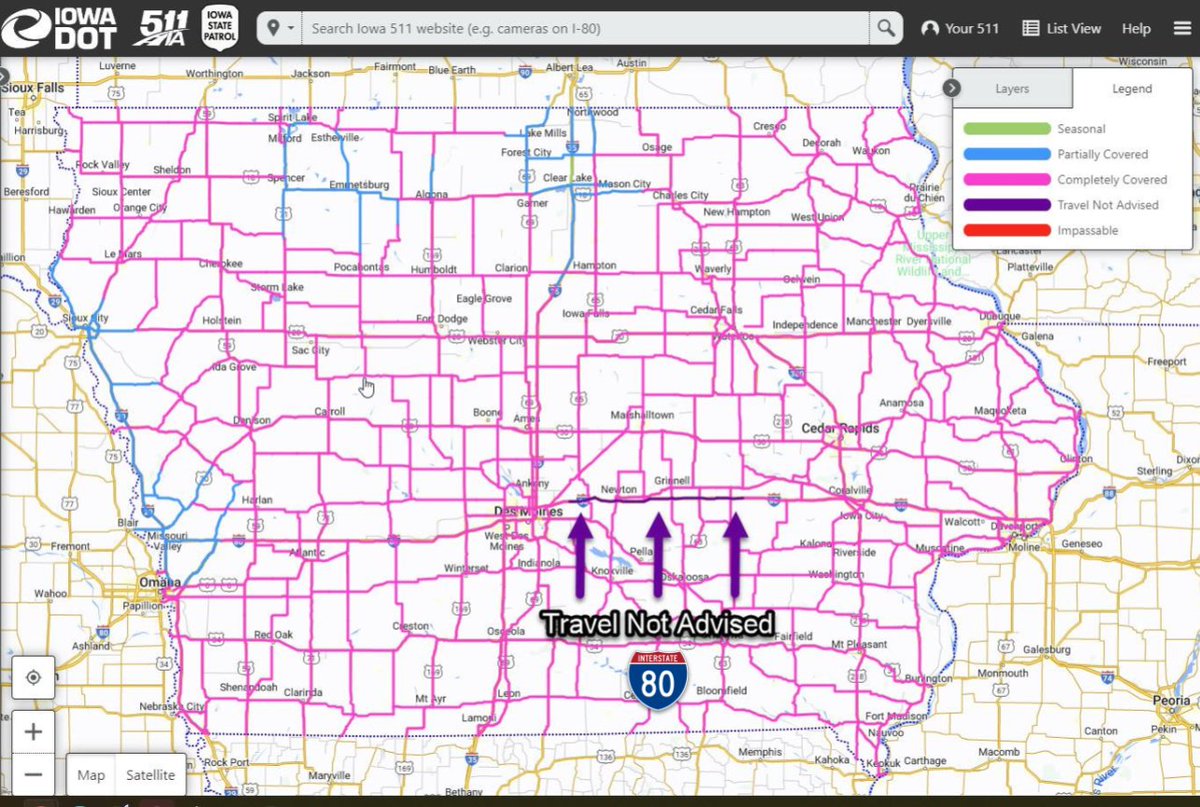 NWSDesMoines's tweet photo. ⚠️Travel Not Advised ⚠️

The @iowadot has said that travel is not advised on I-80 east of Des Moines from Mitchellville to Victor/Guernsey. The roads in the rest of the state remain either partially or completely covered. Avoid driving if at all possible! #iawx https://t.co/ror8rO6Q2Y