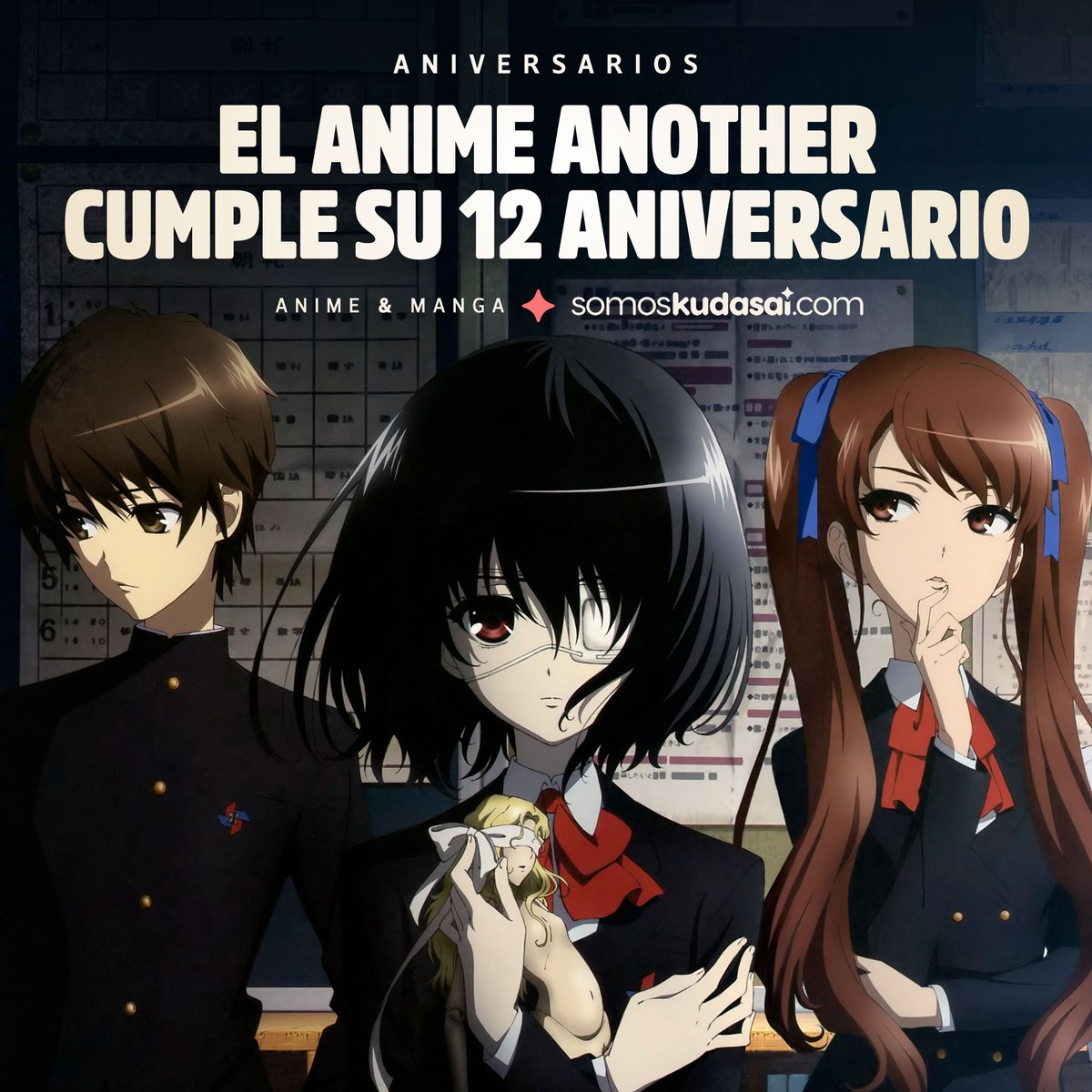 animetrends's tweet photo. Hace 12 años se estrenaba en Japón la adaptación al anime de "Another", a cargo de P.A. WORKS.
#Another 

🔹 ¿Qué tanto recuerdas de esta serie? https://t.co/iuQUqSlF11