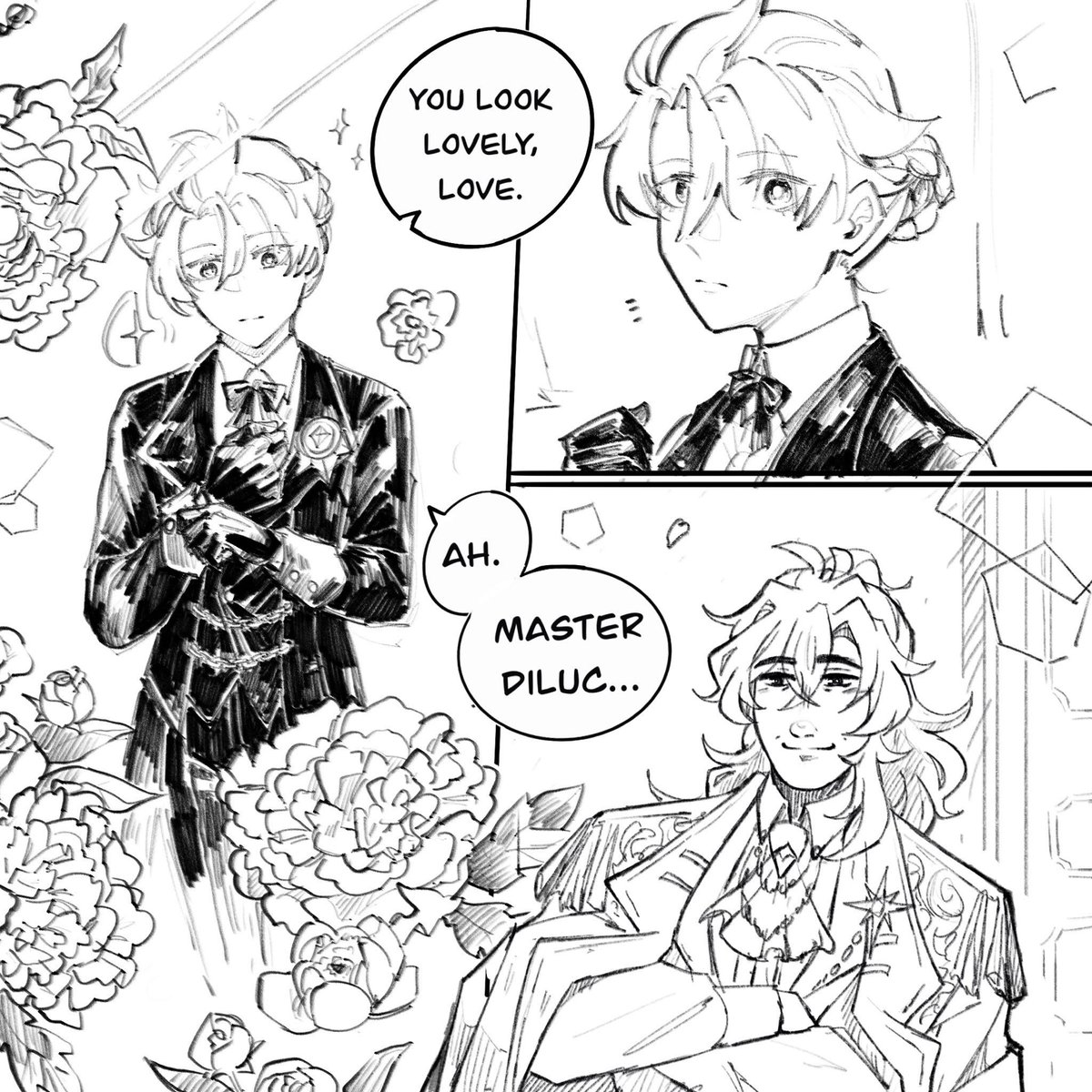 HariiNezumi's tweet photo. [1/3] “Dress Up, Kiss up.”

#Albeluc comic i did with @Brotato_Chibs June last year but kept forgetting to post here 🙉🙉 https://t.co/ABCryeaflZ