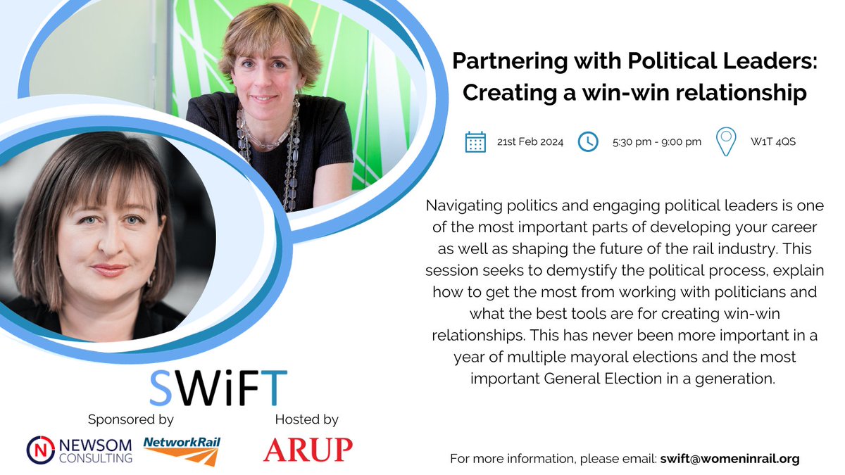 WomeninRail's tweet photo. SWiFT are proud to invite our members to our ‘Partnering with Political Leaders: Creating a win-win relationship’ event.
For more details on this event please visit the SWiFT website https://t.co/8oygLbBf8B https://t.co/B87MyXwUoT