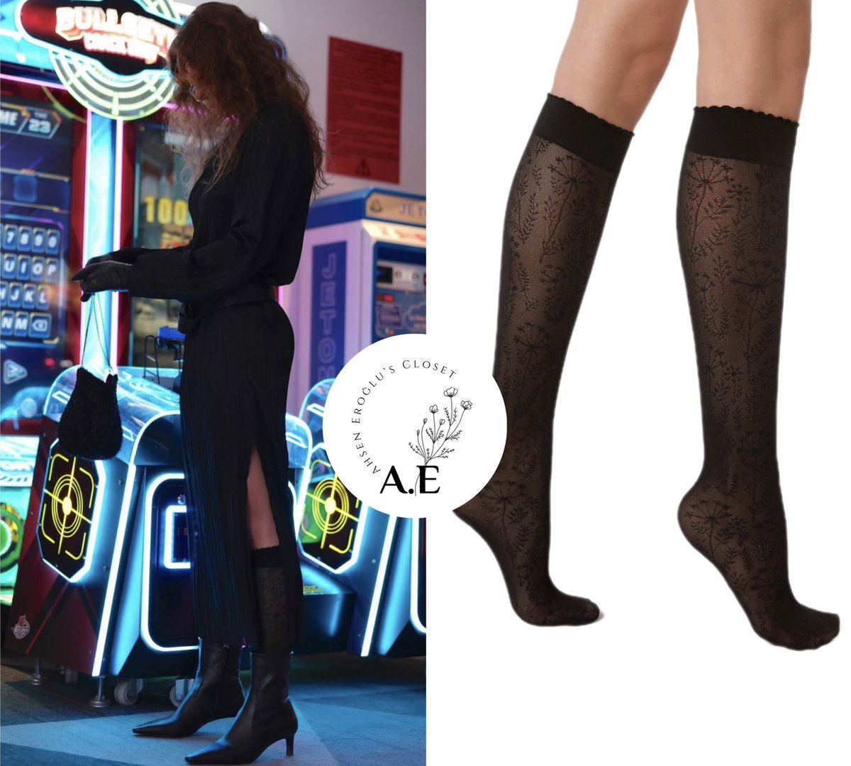 AhsenCloset's tweet photo. She finished off the look with Calzedonia’s Floral-Patterned Mesh Knee-Highs Socks (€4.50) and Zara’s Leather Heeled Ankle Boots ( on sale for £39.99). https://t.co/VG2afDpPYC