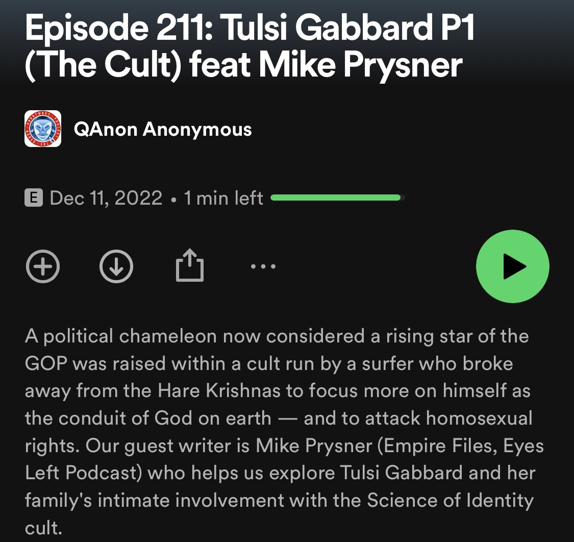 Tulsi Gabbard is in a cult. Check out the 2 part series @QanonAnonymous did on it.