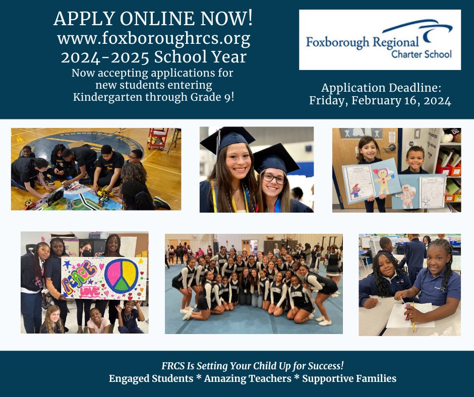 ⏰THERE'S STILL TIME TO APPLY! @foxboroughrcs is now accepting applications online for NEW students entering Grades K-9 in the 2024-2025 school year. The application period closes on Friday, 2/16/24. Learn more & apply online here! ▶ bit.ly/FRCSAPPLICATION