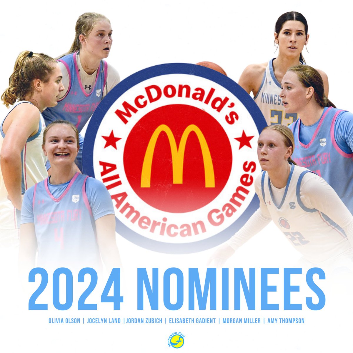 Minnesota Fury AAU (@minnesotafury) on Twitter photo 𝗠𝗖𝗗𝗢𝗡𝗔𝗟𝗗'𝗦 𝗔𝗟𝗟 𝗔𝗠𝗘𝗥𝗜𝗖𝗔𝗡 𝟮𝟬𝟮𝟰 𝗡𝗢𝗠𝗜𝗡𝗘𝗘𝗦
Congratulations to our <a href="/McDAAG/">McDonald's All American Games</a> nominees: <a href="/OliviaOlson2024/">Olivia Olson</a>, <a href="/jocelynlandd/">Jocelyn Land</a>, <a href="/jordanzubich/">Jordan Zubich</a>, <a href="/ElisabethGad25/">Elisabeth Gadient</a>, <a href="/morgan_miller28/">morgan miller</a> & <a href="/amythompson24/">Amy Thompson</a>! 👏
#ThisIsWhyYouFury | #McDAAG 𝗠𝗖𝗗𝗢𝗡𝗔𝗟𝗗'𝗦 𝗔𝗟𝗟 𝗔𝗠𝗘𝗥𝗜𝗖𝗔𝗡 𝟮𝟬𝟮𝟰 𝗡𝗢𝗠𝗜𝗡𝗘𝗘𝗦
Congratulations to our <a href="/McDAAG/">McDonald's All American Games</a> nominees: <a href="/OliviaOlson2024/">Olivia Olson</a>, <a href="/jocelynlandd/">Jocelyn Land</a>, <a href="/jordanzubich/">Jordan Zubich</a>, <a href="/ElisabethGad25/">Elisabeth Gadient</a>, <a href="/morgan_miller28/">morgan miller</a> & <a href="/amythompson24/">Amy Thompson</a>! 👏
#ThisIsWhyYouFury | #McDAAG