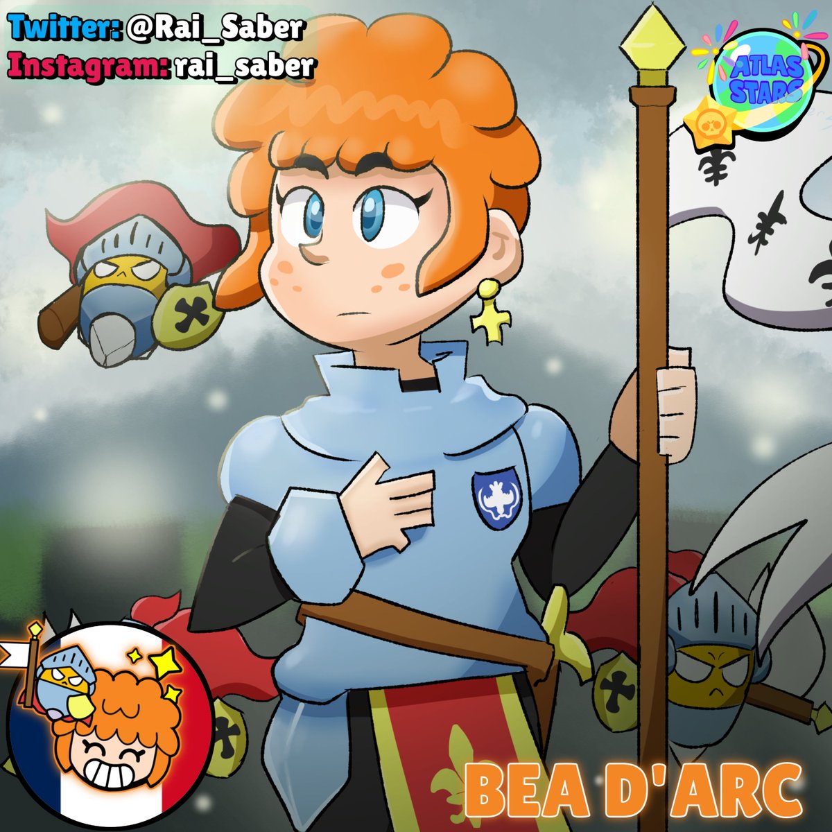 Rai_Saber's tweet photo. "Oh Maid of Orleans
Saviour of one Country
Angel of Liberation
To save one Nation
Legends called her
She walks, the people sing in joy
Bea d'Arc will free them all!"
🏳️⚜️
#BrawlStars #BrawlArt #AtlasStars #AtlasStarsCollab https://t.co/1Od576V4i2