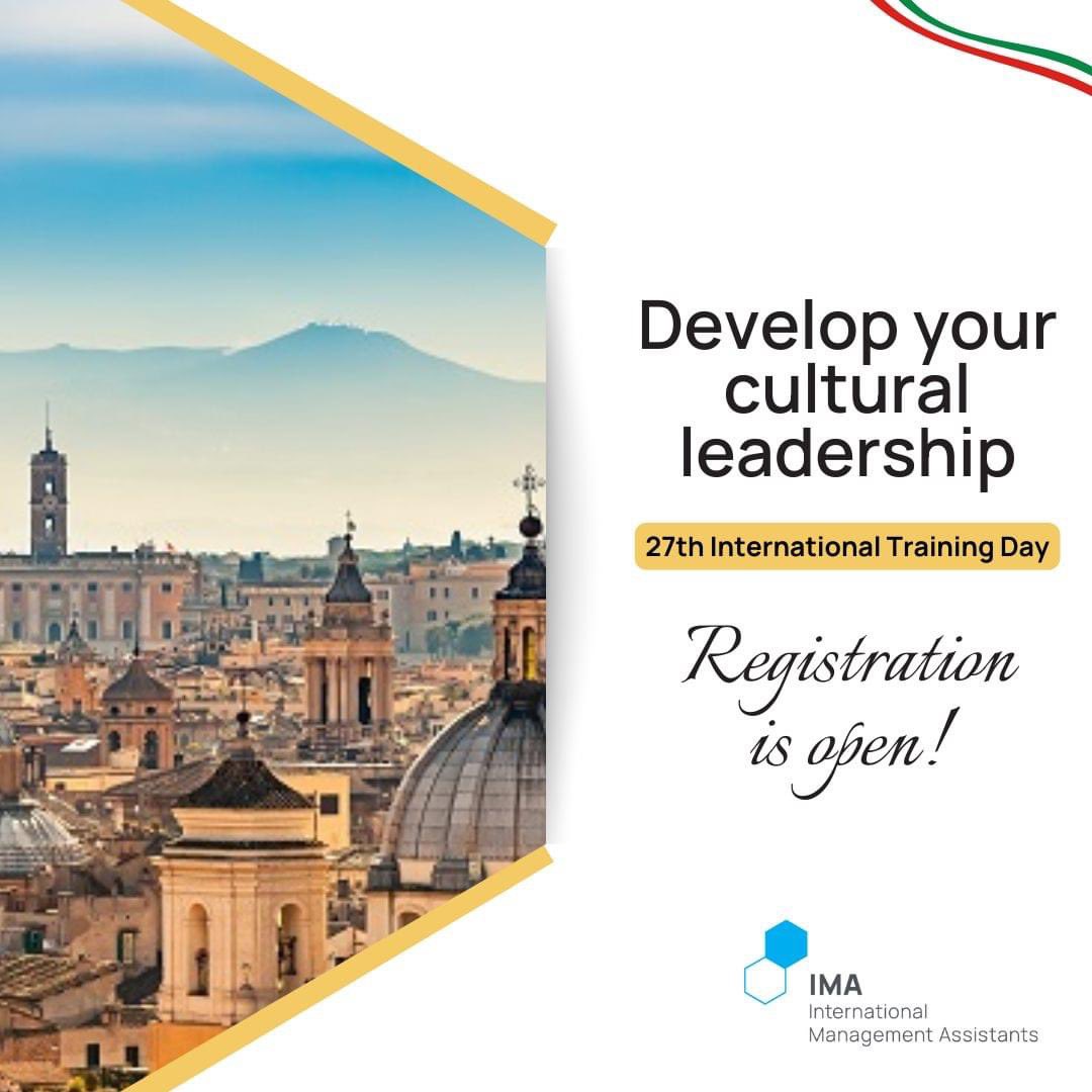Registration for IMA’s 27th International Training Day is open! 🙌
Executive Assistants, join us in Rome, Italy 🇮🇹 on Saturday April 13, 2024, 9.30-17.00 CEST to “Develop Your Cultural Leadership!" Info and registration here: lyyti.fi/p/IMA_ITD2024 #IMAITD2024 #imaisyournetwork