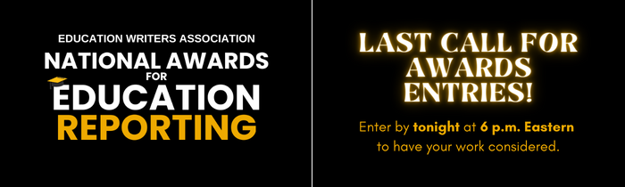 EWA_Angelina's tweet photo. Calling all #EdWriters! (Yes, you!)
It's the FINAL day to enter the #ewaAWARDS.
Whether you covered school board races, college admissions, or any other education-related topic, we want to see you put your best foot (and work) forward.
Submit here: https://t.co/JYPW99zUNH https://t.co/FQjIkyzYhU
