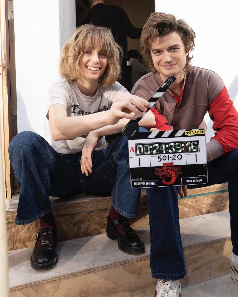 netflix's tweet photo. They rule. Maya Hawke and Joe Keery on the set of Stranger Things 5!!!

(📸: Ross Duffer) https://t.co/5XOGiWrowU