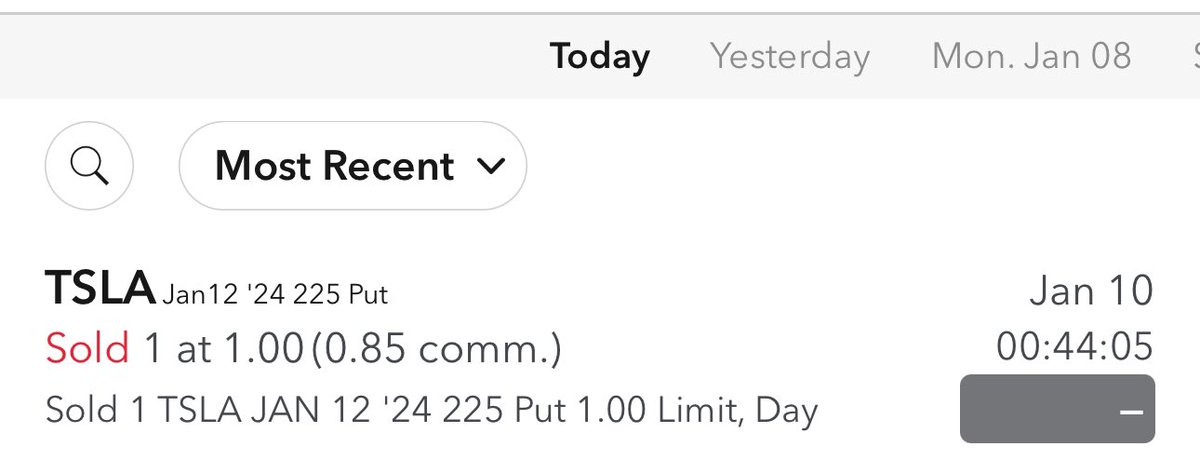 WheelStrategist's tweet image. ⭐9 Jan 24 Options Trade⭐
- Stock Code: $TSLA
- Option type: CSP
- Strike price: $225
- Expiration date: 12 Jan 24
- Net Premium: $99.15
#WheelStrategy #optiontrading