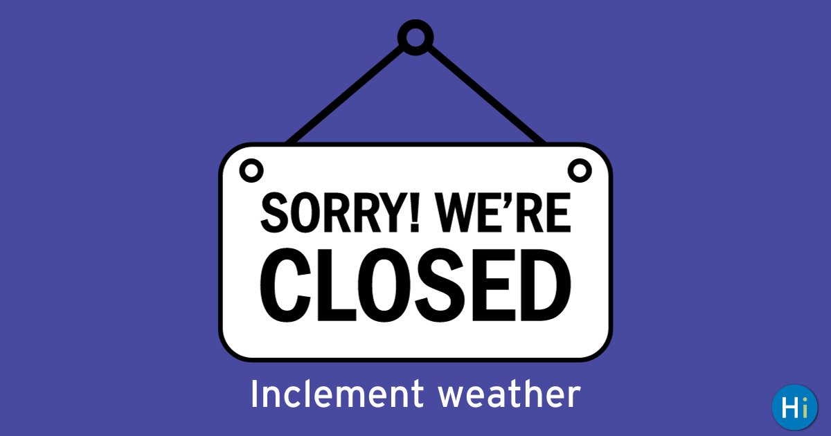 📣 All HCLS branches are closing at 3 pm today due to the anticipated inclement weather.