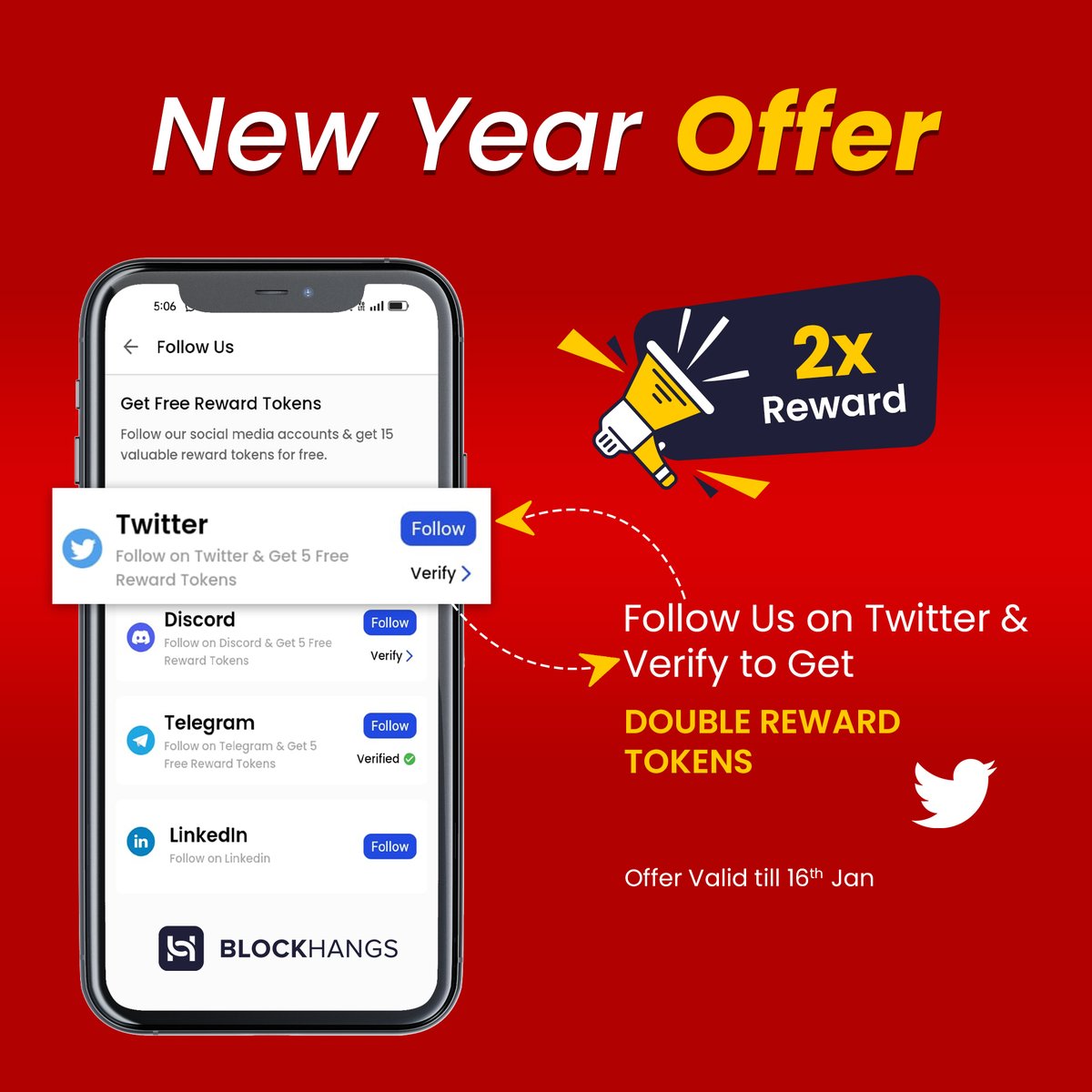 blockhangs's tweet photo. 🎉 Happy New Year! 🎉

Double your rewards just by following and verifying our Twitter account! 💰

Get 10 Reward Tokens instead of 5! Valid until January 16th, 2024. Don't miss out on this special offer. 

Hurry and claim your double Reward Tokens now! 

#token #NFTGiveaway #AirdropCrypto #Airdrops #AirdropGiveaway