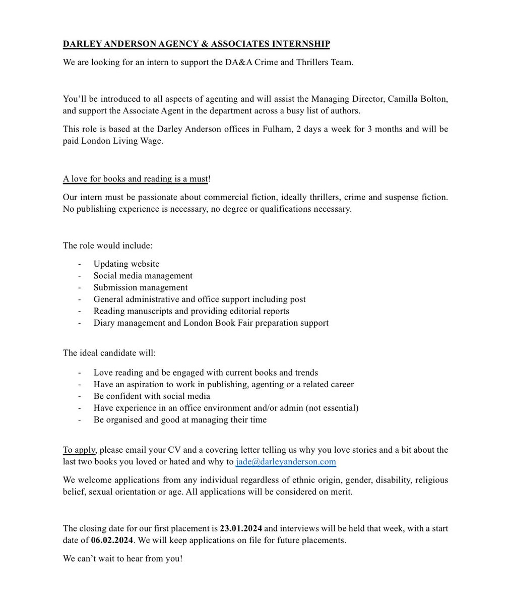 INTERNSHIP ALERT 🚨 

Calling all publishing hopefuls! 👋 

We’re looking for an intern to support the busy crime &amp; thriller team:  @CamillaJBolton and <a href="/jadekav_/">Jade Kavanagh</a> 

Check it out ⬇️