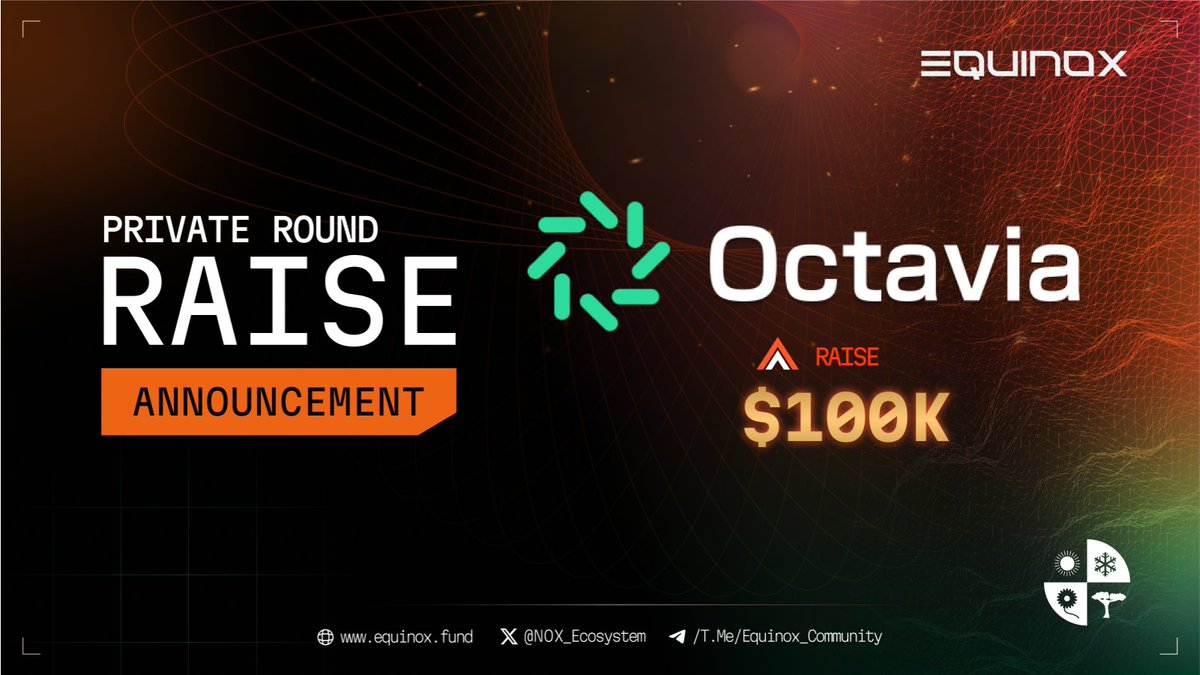 NOX_Ecosystem's tweet photo. We are unveiling our private round raise, marking a pivotal milestone in our strategic partnership with @OctaviaToken! 🤝✨ 
Together, we're set to redefine industry standards, drive innovation, and unlock new possibilities.
#Equinox #Octavia #NOX #Web3 https://t.co/vkDvwmfRZK