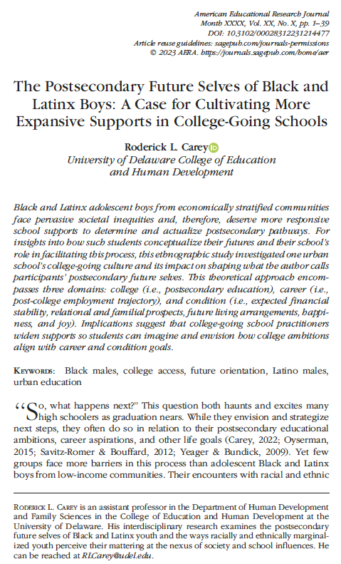 Here's some good news for #academia. So, remember that article I was telling you about? One of the two articles that reflect 10 years of thinking, writing, revising, & fighting? It's out in @aerj_journal; I'm thrilled! Thanks for the love & support, folks! journals.sagepub.com/doi/10.3102/00…