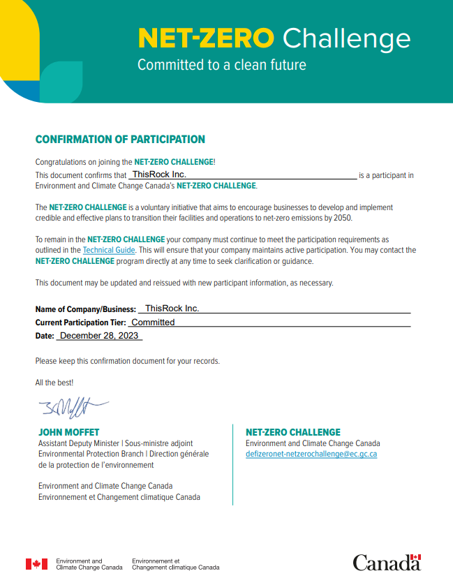 ThisRockInc's tweet image. We&apos;re in. How about your biz? #NetZeroChallenge #Canada