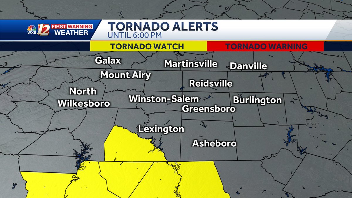 A TORNADO WATCH has been issued until 6:00 p.m. that includes Montgomery and Rowan Counties. Afternoon storms are expected fire up today across the Carolinas that will be capable of producing isolated tornadoes, damaging winds, and flooding. wxii12.com/weather