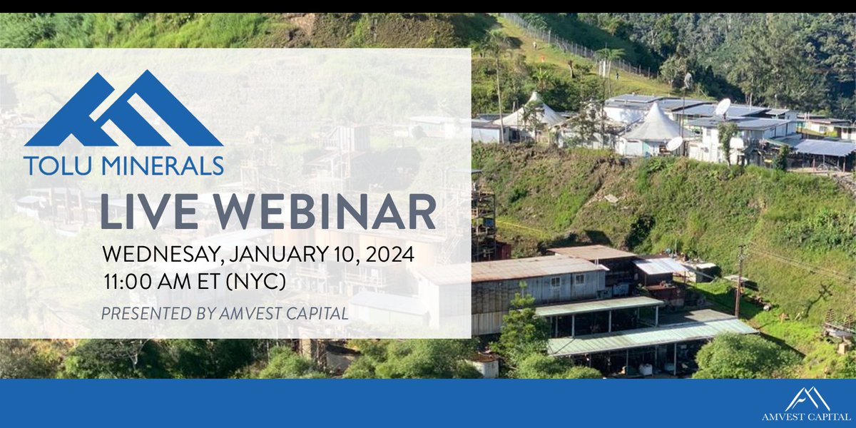 #ToluMinerals has 100% ownership of the #Tolukuma #gold mine &amp; an exploration portfolio of Au/Cu/Ag projects in #PapuaNewGuinea. Learn more at their webinar tomorrow, Wed, Jan 10 at 11:00 AM ET. 

Register here: amvest.info/TOK011023

$TOK #MiningWebinar #Gold #Copper #Silver