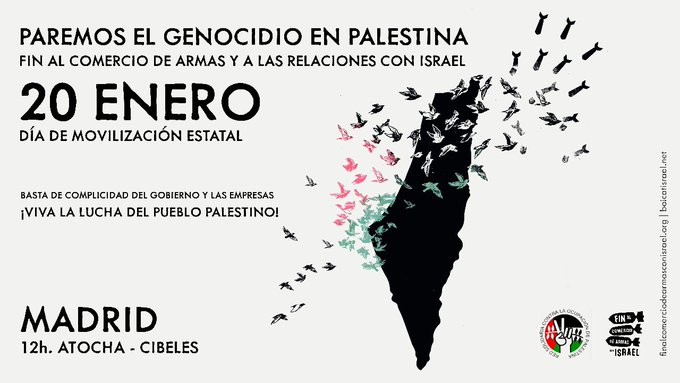 📢 📢 Necesitamos que partidos políticos, sindicatos, organizaciones sociales, ONGs, movimientos vecinales, ecologistas, feministas, antirracistas...se unan a las manifestaciones del 20 de enero en apoyo al pueblo palestino.

Aquí os podéis adherir 👇👇
docs.google.com/forms/d/e/1FAI…