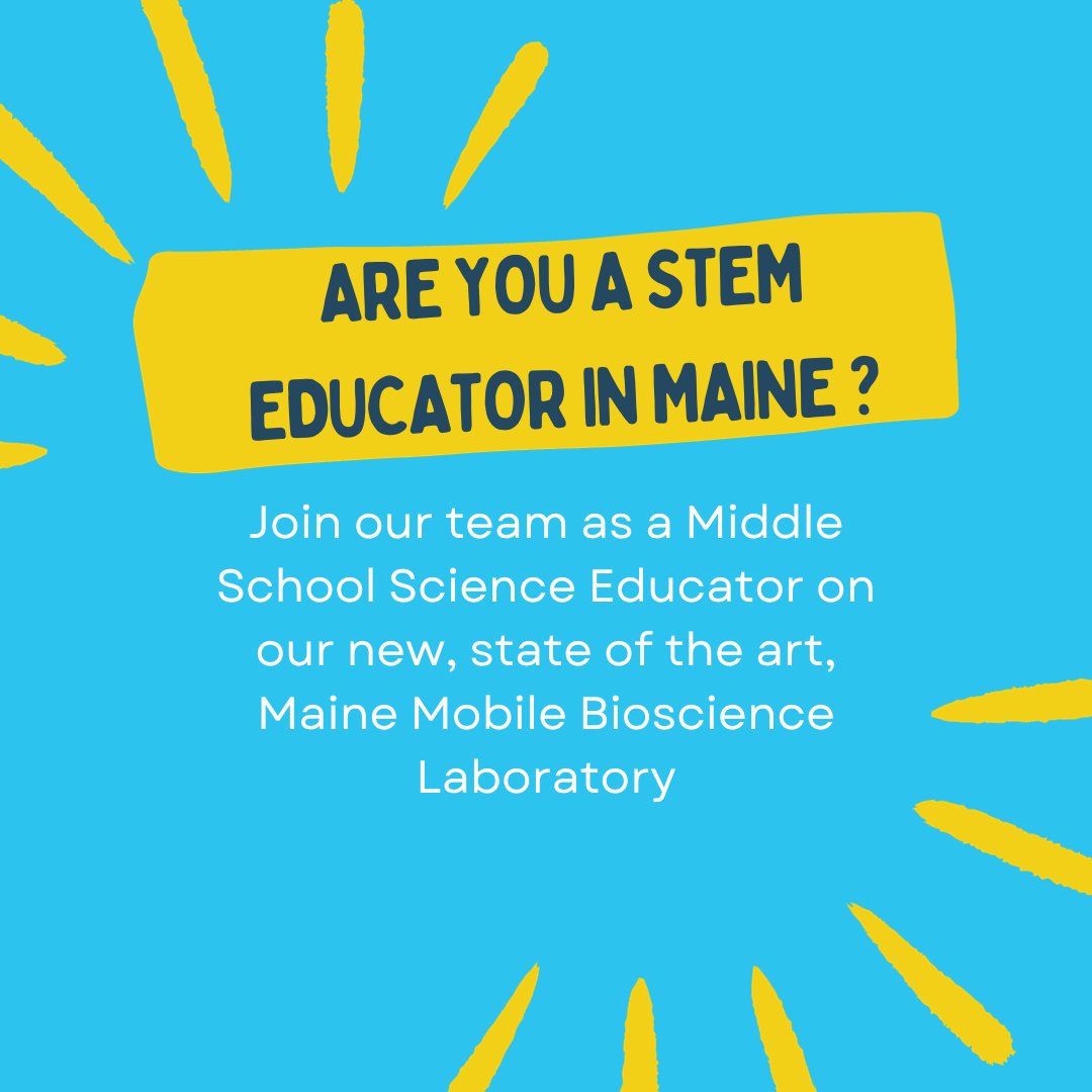 Join our team on our new, state of the art, Maine Mobile Bioscience Laboratory! If you love teaching, working with youth, have a strong passion for science, & want to make an impact in schools across Maine, this is the perfect opportunity for you. loom.ly/aP5c7B0