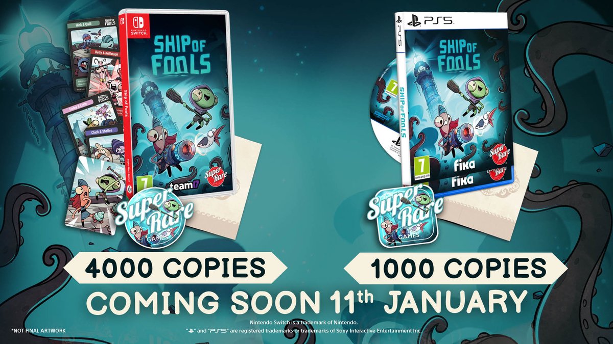 shipoffoolsgame's tweet photo. We have a little ''sea-prise'' for you to kick off the new year!
The physical version of Ship of Fools will be available on Switch and Playstation 5!
You can order your copy starting from January 11th.
#indiegames #physicalgame #Switch #PlayStation5
https://t.co/iFFKH6h86W https://t.co/4shUGukzXv