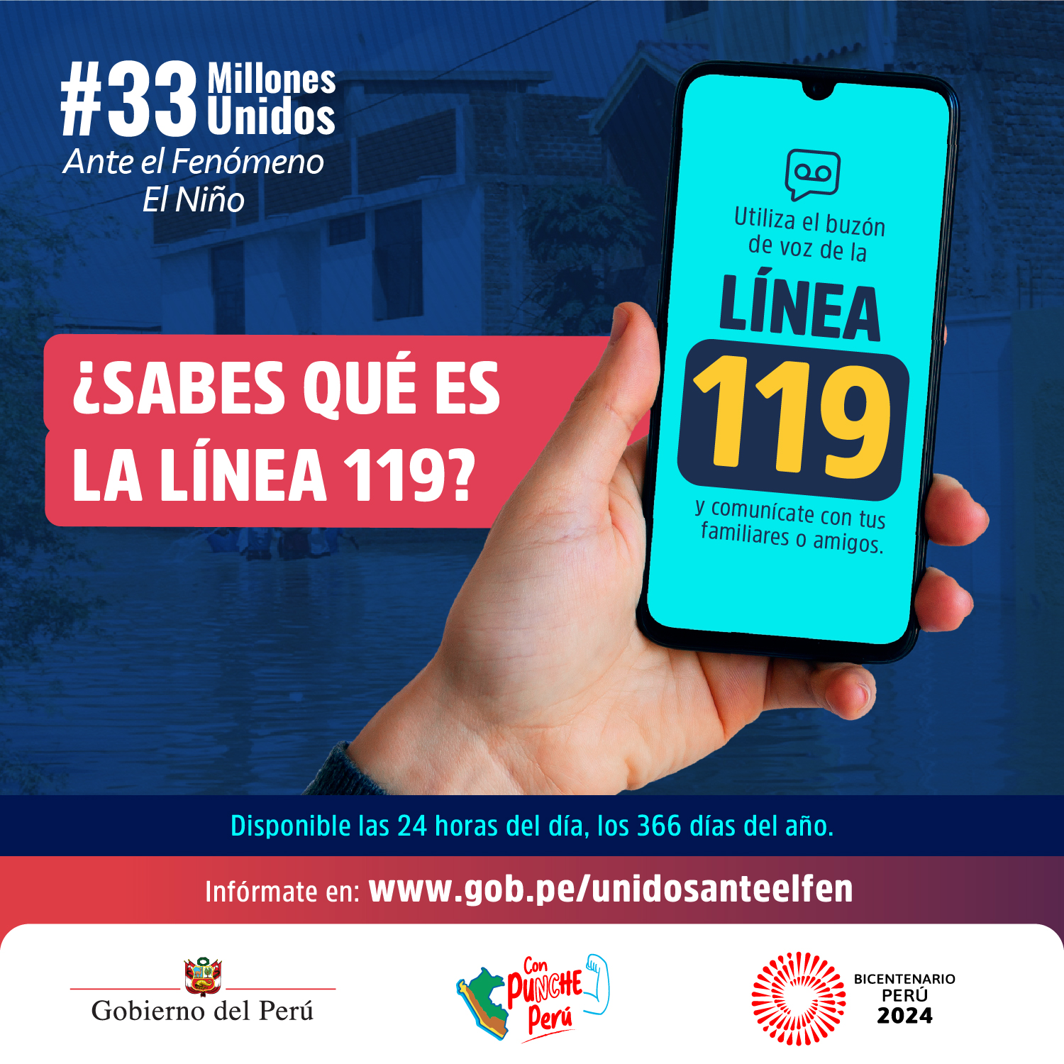 Instituto Geofisico del Peru on X Ante emergencias por el Fenomeno El Nino utiliza el buzon de voz de la Linea 119 Comunica tu situacion a tus seres queridos. Aqui te