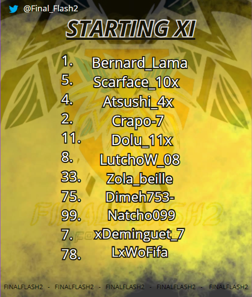 FinalFlash2 (@final_flash2) on Twitter photo STARTING XI
Ce soir c'est debut de championnat <a href="/BDX_CHAMPIONS/">⚽️ BDX CHAMPION’S ⚽️</a> et @WOC_TOURNAMENT pour nos jaunes et noirs
le calendrier de la soirée dans quelques instants !!! STARTING XI
Ce soir c'est debut de championnat <a href="/BDX_CHAMPIONS/">⚽️ BDX CHAMPION’S ⚽️</a> et @WOC_TOURNAMENT pour nos jaunes et noirs
le calendrier de la soirée dans quelques instants !!!