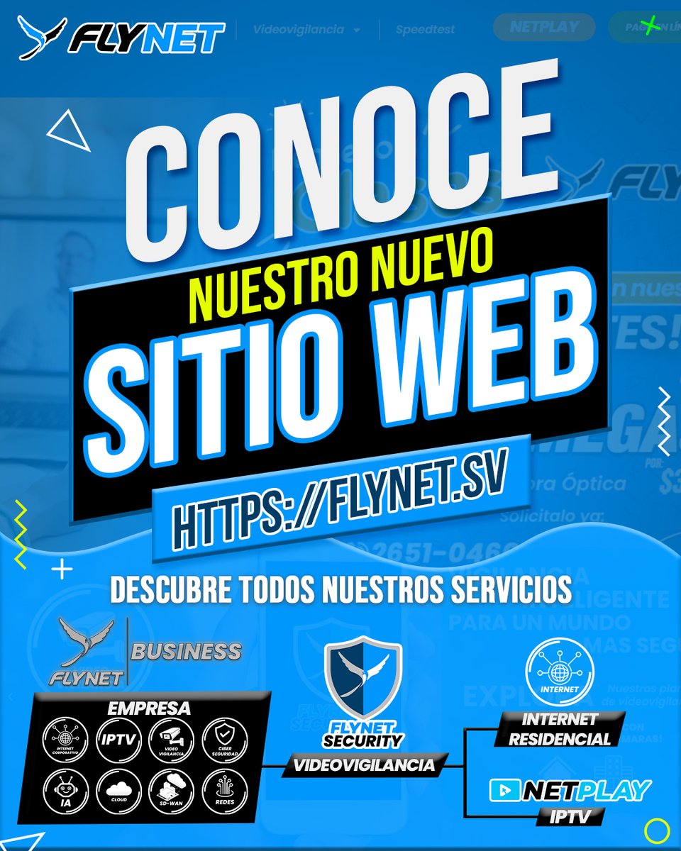 flynetsv's tweet image. Descubre la innovación en el nuevo sitio web de Flynet: flynet.sv 
Desde conexiones a Internet hasta soluciones tecnológicas empresariales, Flynet redefine tu experiencia digital. Conéctate con el futuro y explora un universo sin límites de innovación.  #Flynet💻