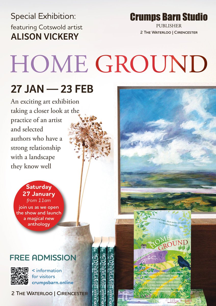 An invitation: join us for a special event to launch #HomeGround anthology and to open the art exhibition by the same name on Saturday 27 January at our Cirencester bookshop from 11am. Free admission Exhibition runs 27 January to 23 February 2024 #booklaunch #artexhibition