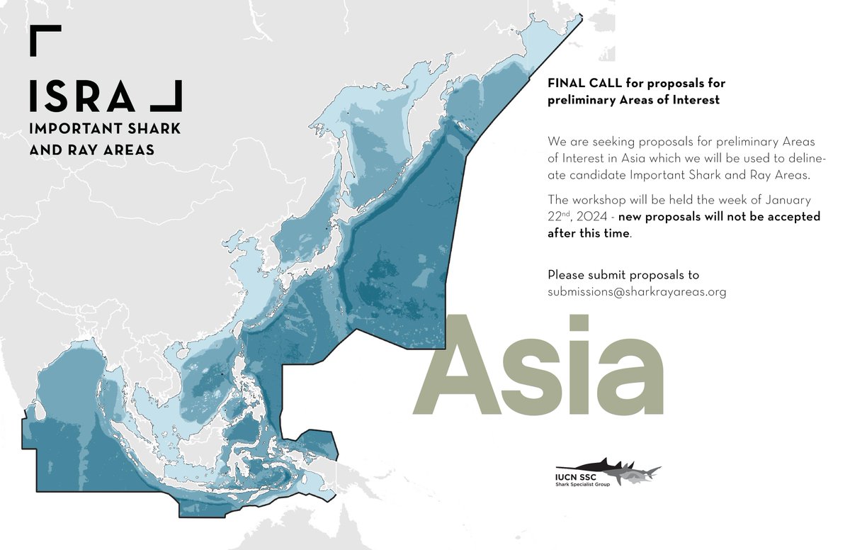 The Important Shark and Ray Area project's next region of interest is Asia! 

This workshop takes place the week of January 22, and new proposals will not be accepted after this time. Please submit proposals ASAP for consideration!