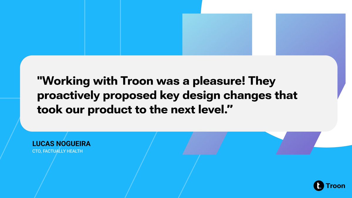 TroonTechnology's tweet image. We get excited when we see our client’s vision come to life. Thank you to Lucas Nogueira and the team at Factually Health for partnering with us for your #digitalsolution.

Dive into our case study: troontechnologies.com/work/factually…

#Troontechnologies
