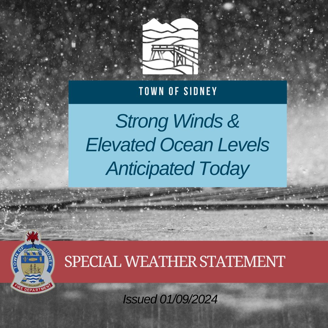 SidneyFireDept's tweet image. #Sidney has a #WindWarning in effect for 70km/h gusting to 90 near the water. "Large waves due to gale-force southwest winds, storm surge and seasonably high tides have the potential to produce high water levels."

It is forecasted that the weather will ease this afternoon😮‍💨