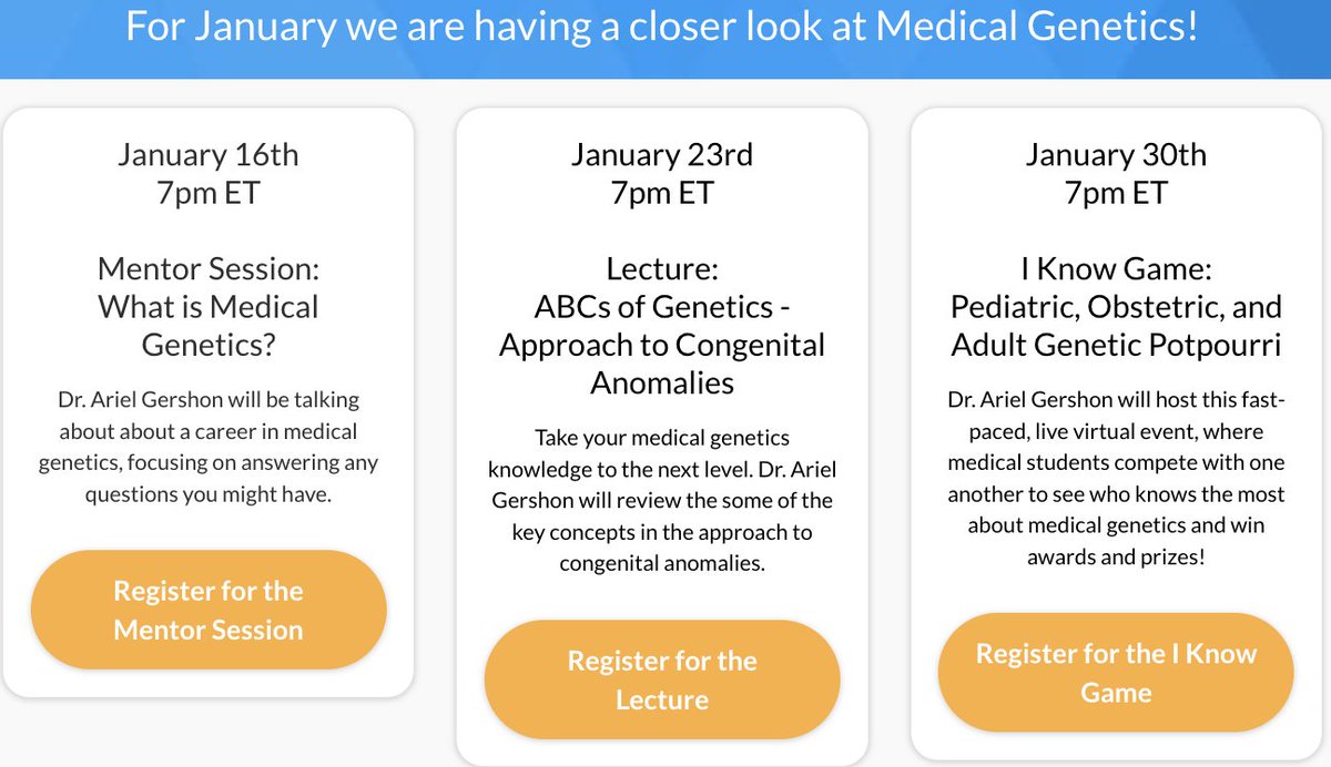 Check out #medical #genetics and genomics events we're hosting at medskl this month. 3 events, including a quiz. Winners will be awarded $100-250 in amazon gift cards! 
1. Jan 16th
2. Jan 23rd
3. Jan 30th. All 7pm EST.
Register at medskl.com/events
