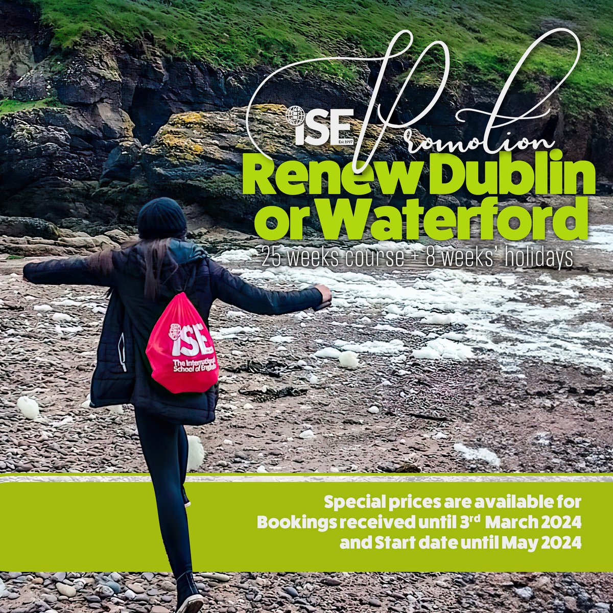 LearnEnglish_IE's tweet image. Renew your course with ISE!

📚 General English program:
📆 • 25-week course
🧳 • 8-week holiday
⏰ • 15 hours per week

📩 For more details, send a direct message or email camila@iseireland.ie 🇮🇪

#ISEIreland #Dublin #Waterford #CourseRenewal #SpecialPromotion #RenewNow